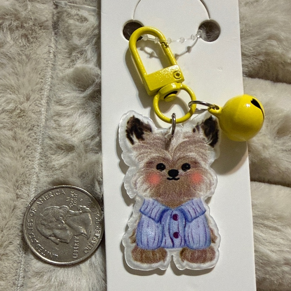 Yorkshire Terrier Keychain with Yellow Clip and Bell - Picture 3 of 3